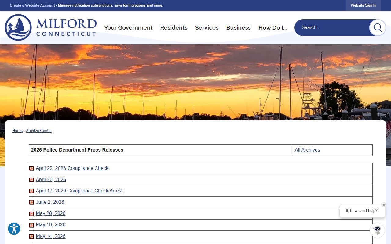 Milford County Police press release archive listing daily arrest log releases for inmate records lookup